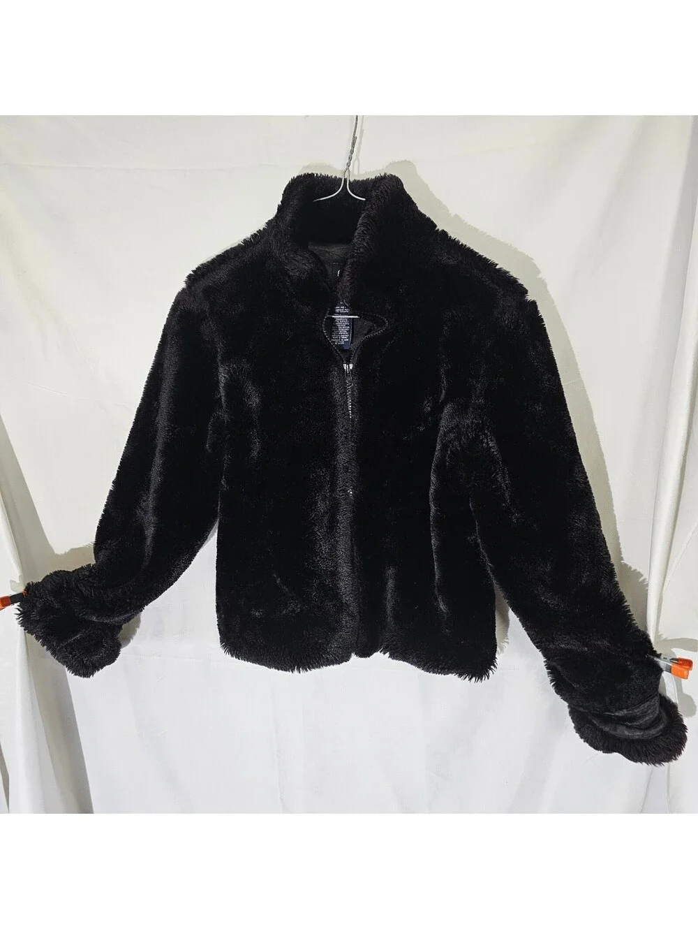 #0297 GAP Kids Black Faux Fur Zip-Up Jacket Size L